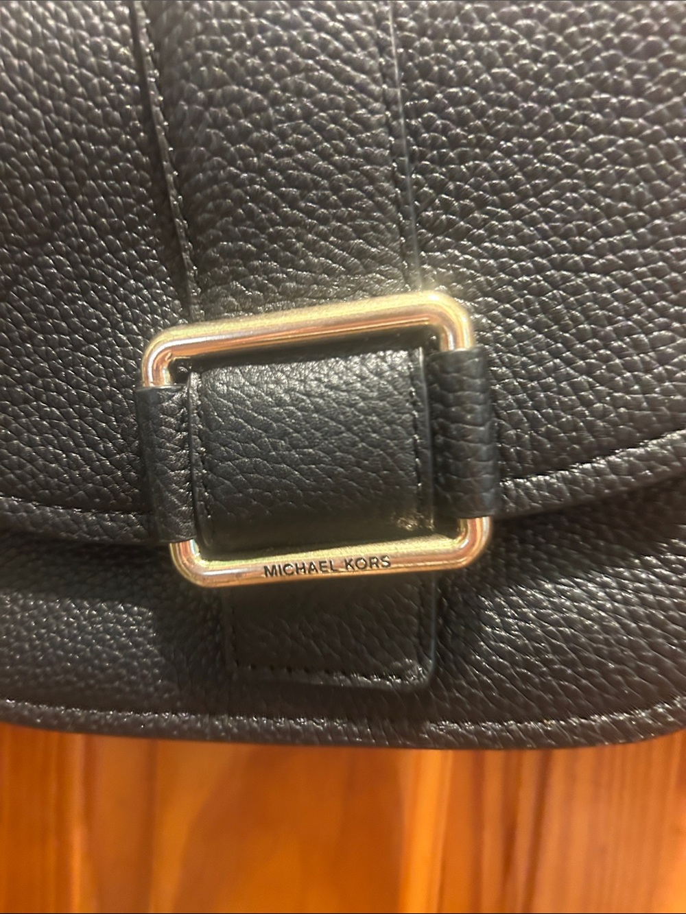 Michael Kors Black Pebbled Leather Crossbody with Gold Buckle